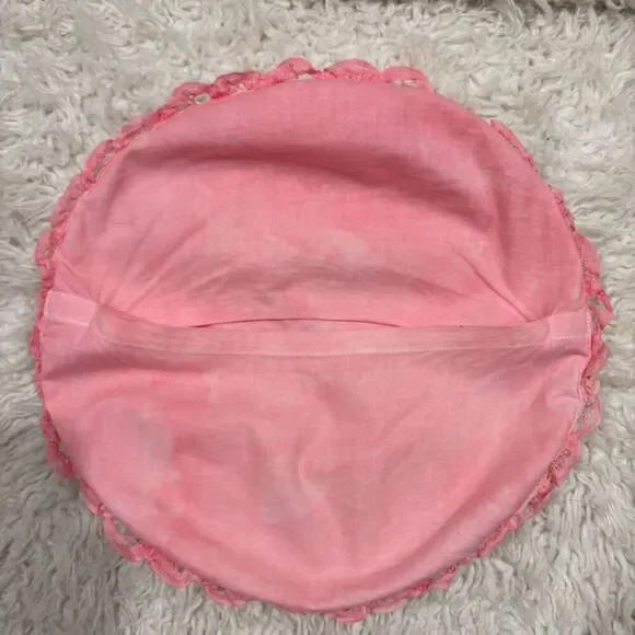 4 VINTAGE Lot Pillowcases Pink Round Crochet Battenburg Lace Square Patchwork - Picture 11 of 11